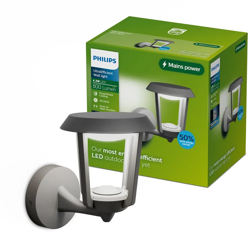 Nuvy Wandlamp - Buitenverlichting - Schemersensor - Warmwit licht: 2700K - PowerShield coating - Lange levensduur från Philips i Antracit – produktbild