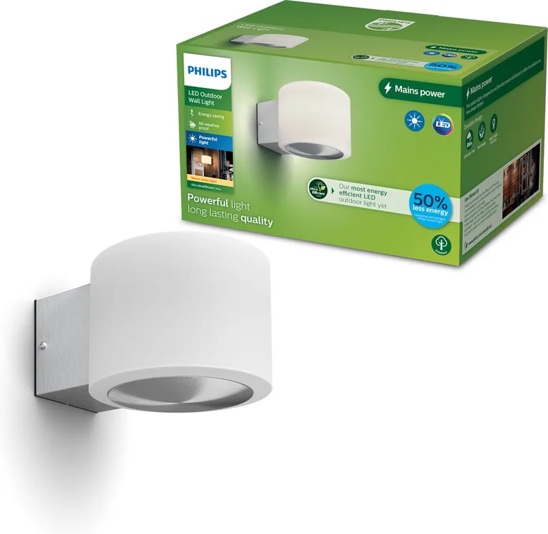 Otis Wandlamp - UltraEfficient LED - Buitenlamp - 4.3W - Warmwit licht; 2700K - Roestvast - Opaal lichtelement från Philips i Staal – produktbild
