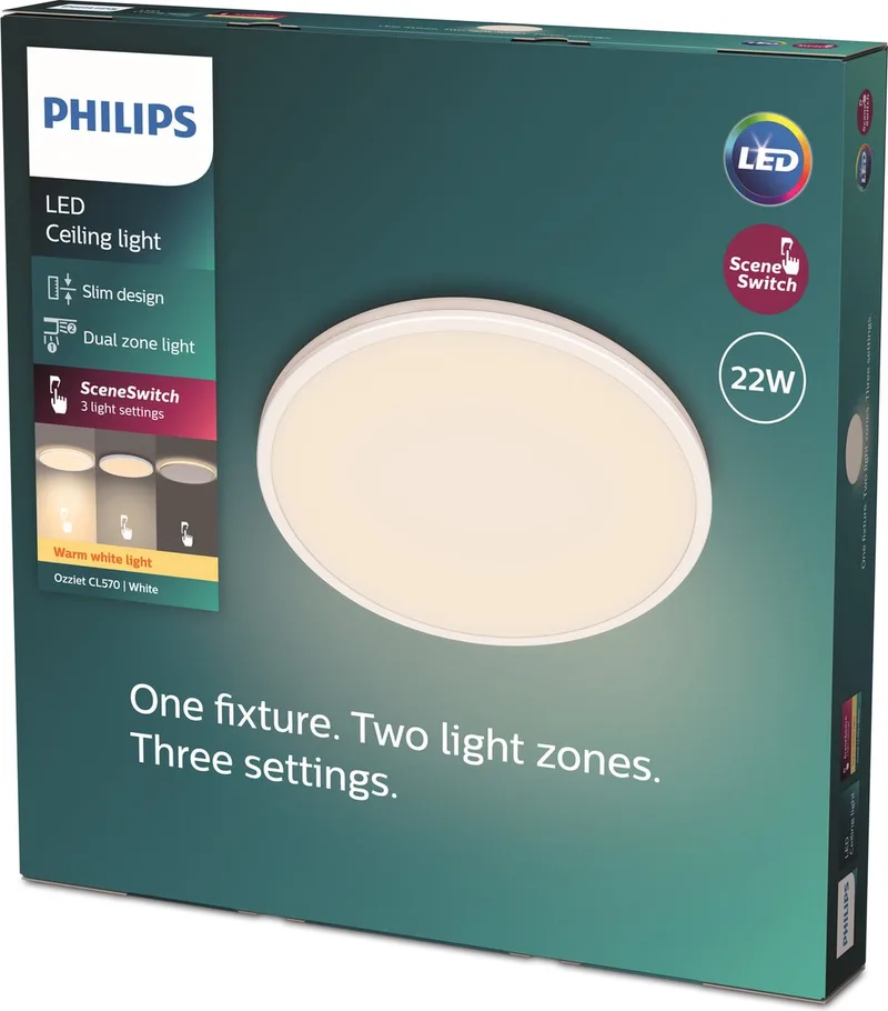 Ozziet plafondlamp - rond - 22W 27K fra Philips i Hvid – produktbillede