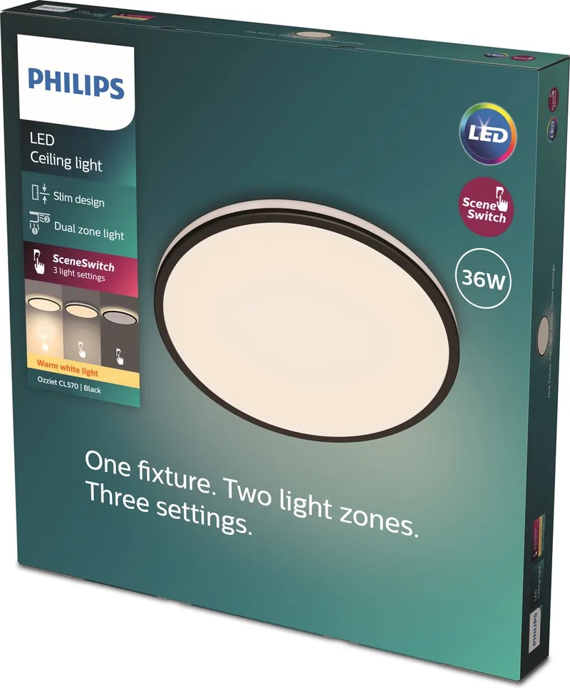 Ozziet plafondlamp - rond - 36W 27K fra Philips i Sort – produktbillede