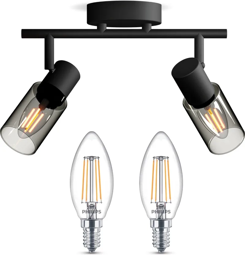 Palms Opbouwspot - Warmwit Licht - Plafondspot met 2 Lichtpunten - E14 - Niet Dimbaar von Philips in Schwarz – Produktfoto