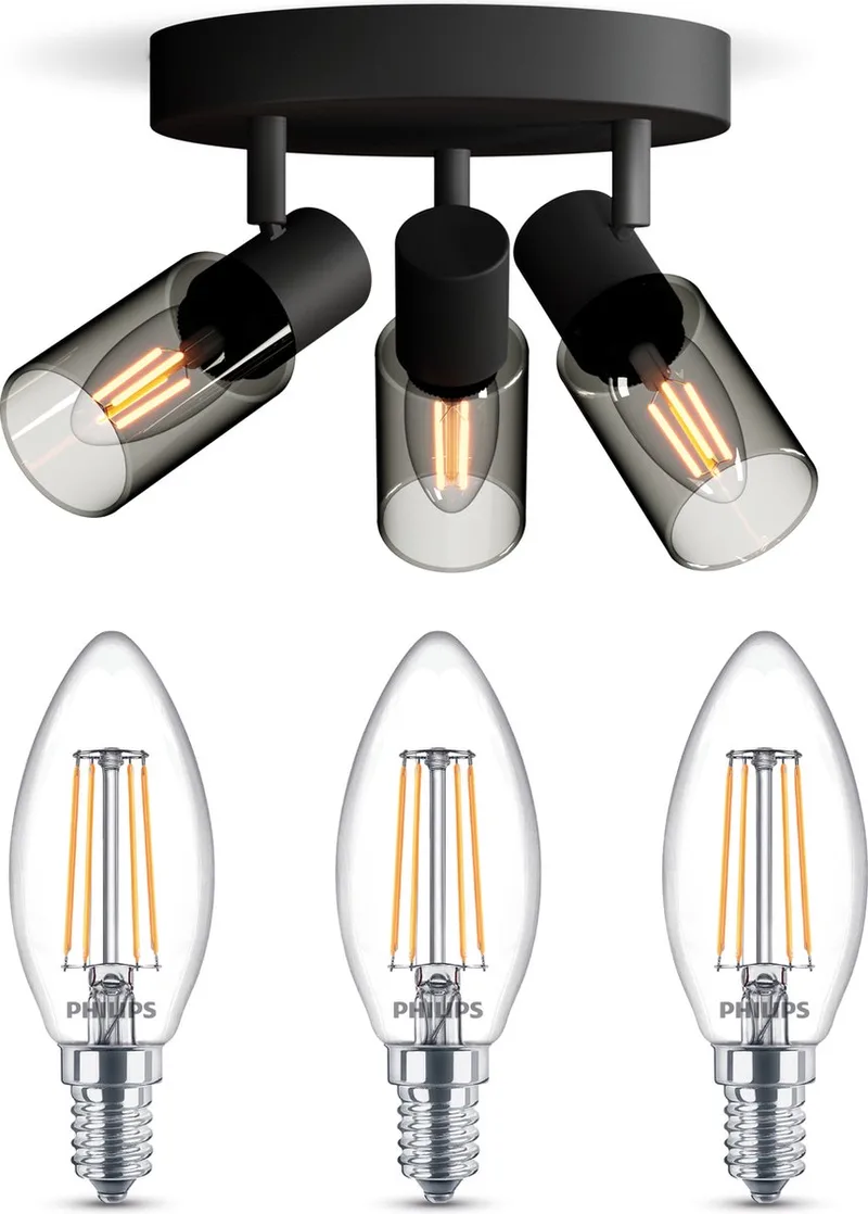 Palms Opbouwspot - Warmwit Licht - Plafondspot met 3 Lichtpunten - E14 - Niet Dimbaar by Philips in Black – product photo