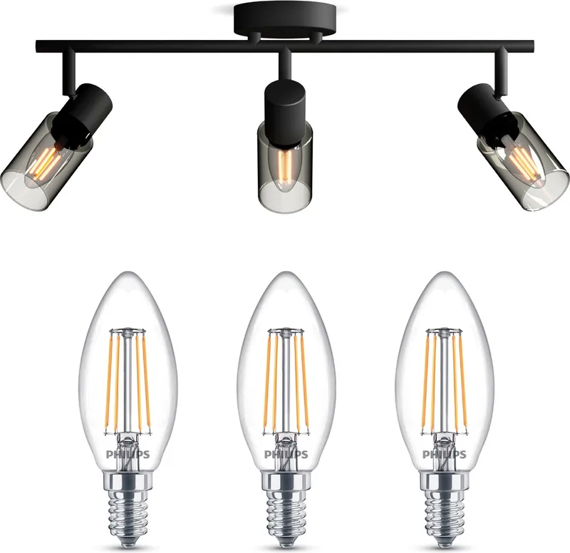Palms Opbouwspot - Warmwit Licht - Plafondspot met 3 Lichtpunten - E14 - Niet Dimbaar von Philips in Schwarz – Produktfoto