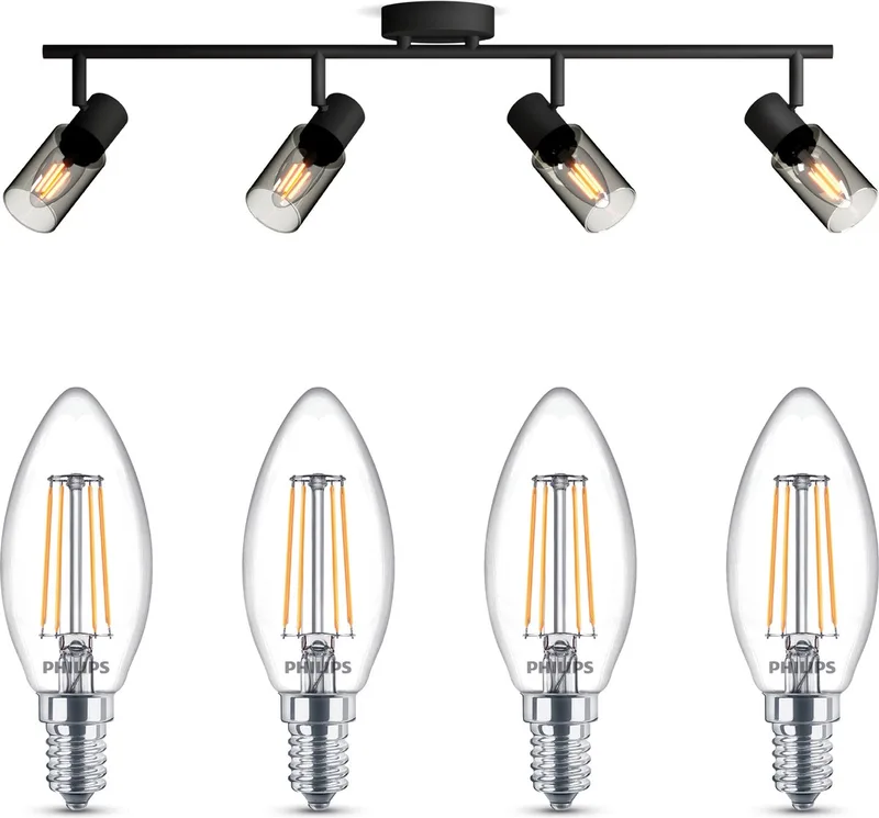 Palms Opbouwspot - Warmwit Licht - Plafondspot met 4 Lichtpunten - E14 - Niet Dimbaar från Philips i Svart – produktbild