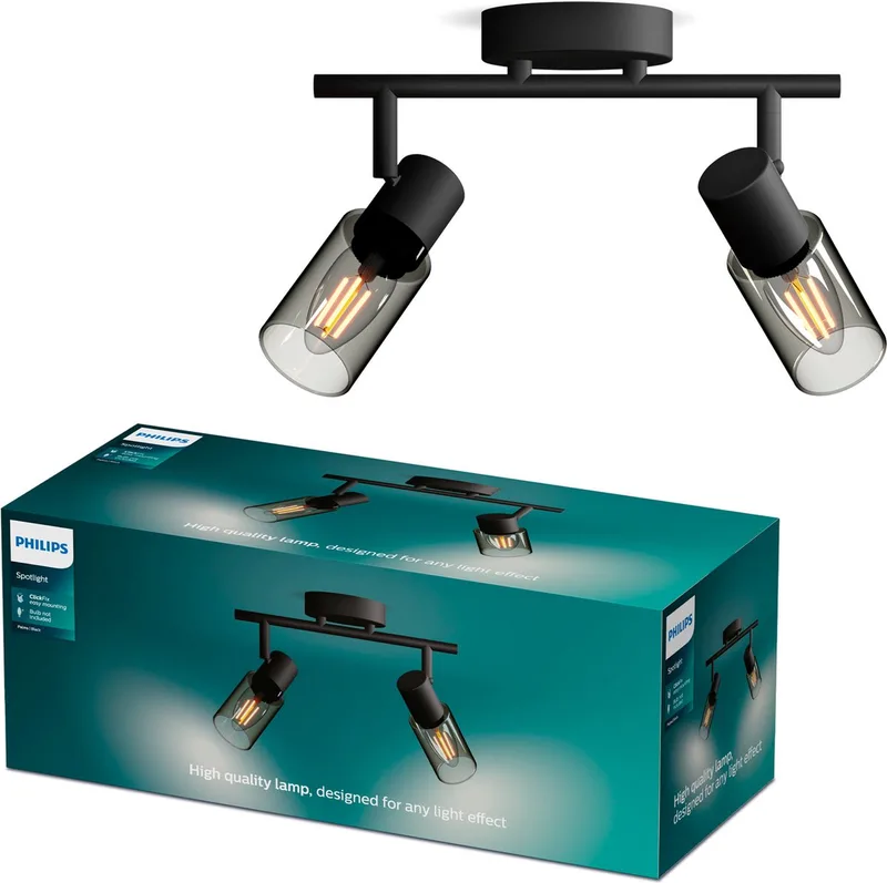 Palms Spot - Plafondspot met twee lichtpunten - Met gerookt glas - Kleine fitting E14 från Philips i Svart – produktbild