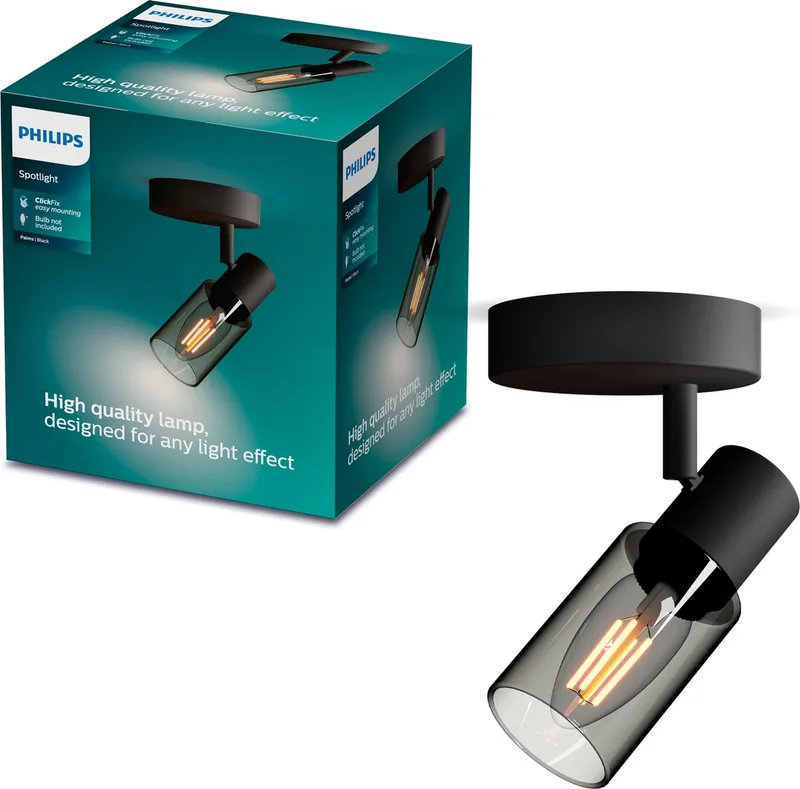 Palms Spot - Wandspot - Met gerookt glas - Kleine fitting E14 von Philips in Schwarz – Produktfoto