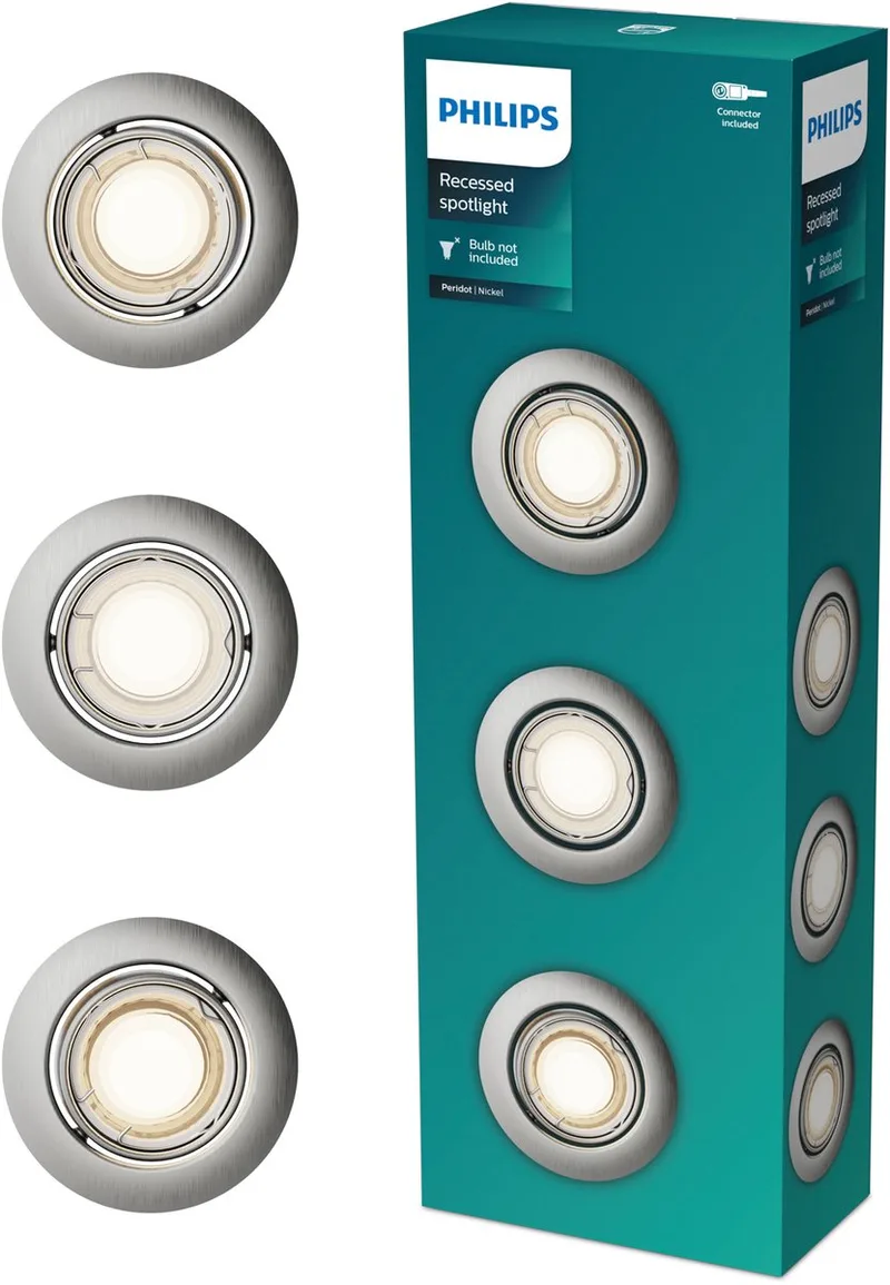 Peridot inbouwspot - GU10 fitting - Rond - Richtbare spot - 3-pack von Philips in Nikkel – Produktfoto