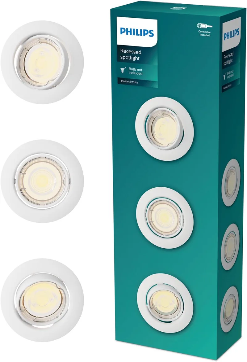 Peridot inbouwspot - GU10 fitting - Rond - Richtbare spot - 3-pack de Philips en Blanc – photo produit