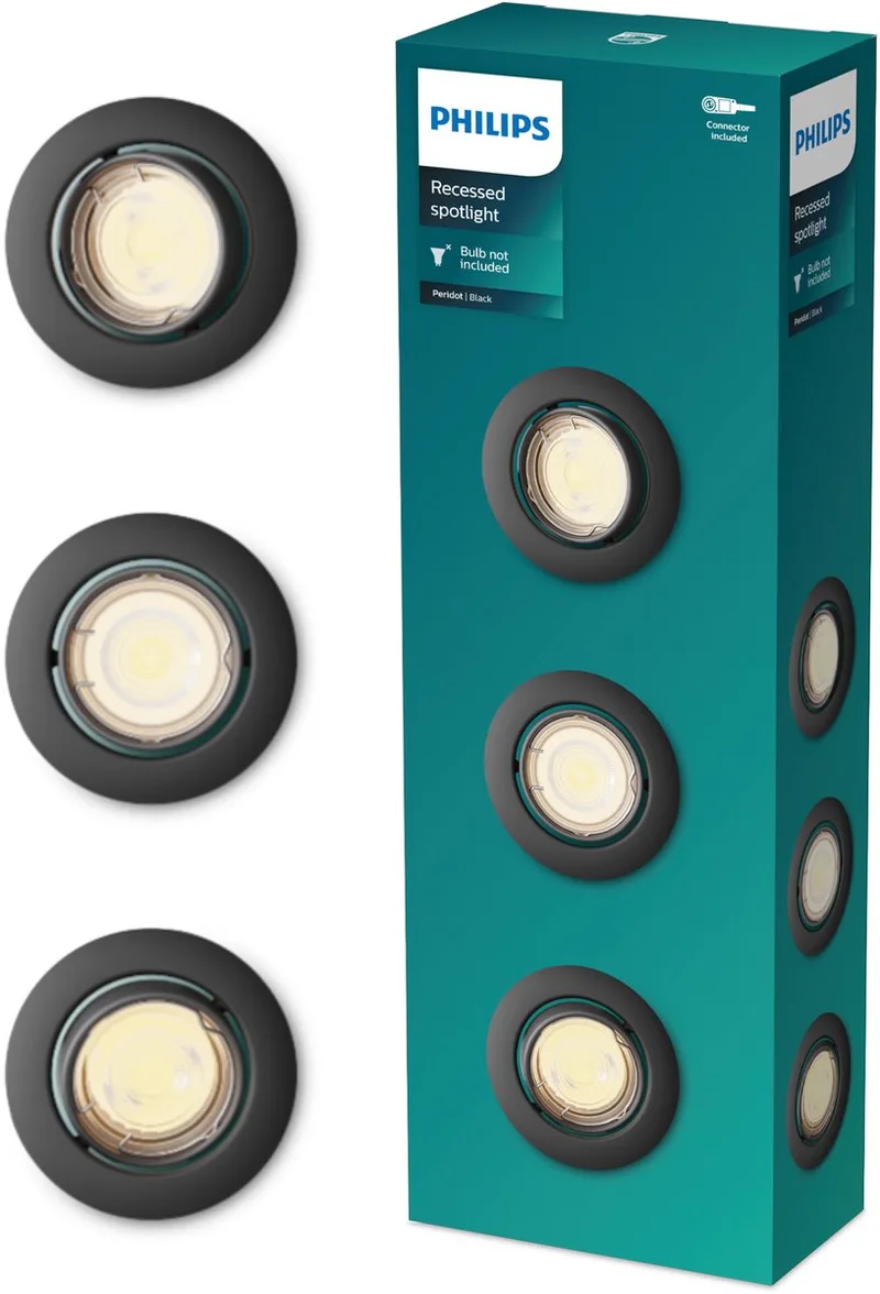 Peridot inbouwspot - GU10 fitting - Rond - Richtbare spot - 3-pack van Philips in Zwart – productfoto