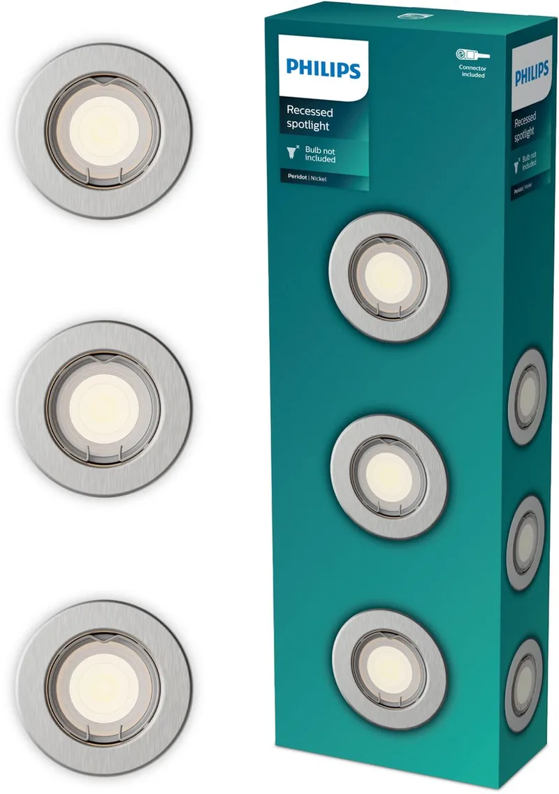 Peridot inbouwspot - GU10 fitting - Rond - Vaste kop - 3-pack de Philips en Nikkel – photo produit