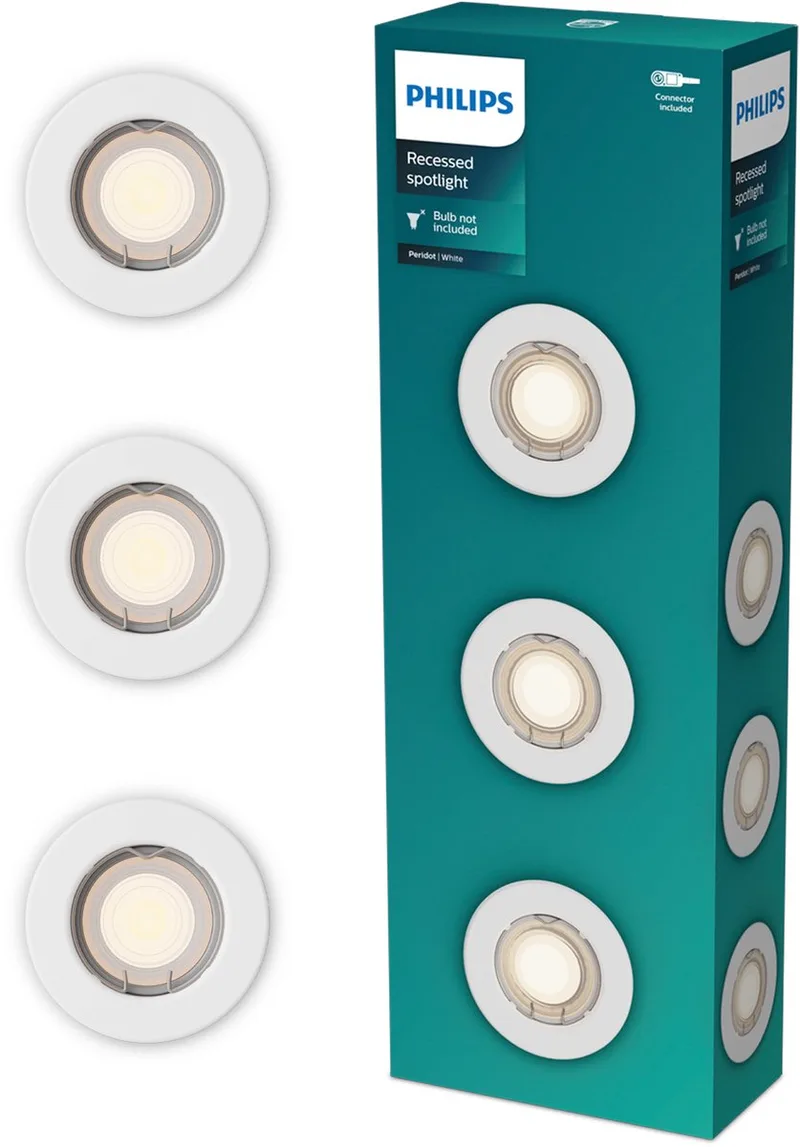 Peridot inbouwspot - GU10 fitting - Rond - Vaste kop - 3-pack de Philips en Blanc – photo produit