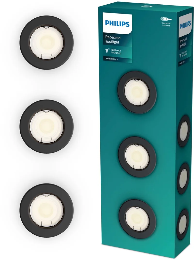 Peridot inbouwspot - GU10 fitting - Rond - Vaste kop - 3-pack de Philips en Noir – photo produit