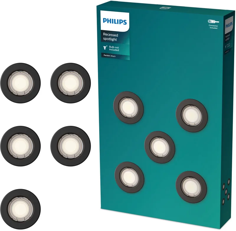 Peridot inbouwspot - GU10 fitting - Rond - Vaste kop - 5-pack de Philips en Noir – photo produit