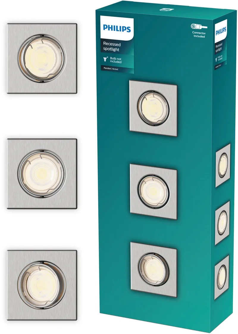 Peridot inbouwspot - GU10 fitting - Vierkant - Richtbare spot - 3-pack van Philips in Nikkel – productfoto