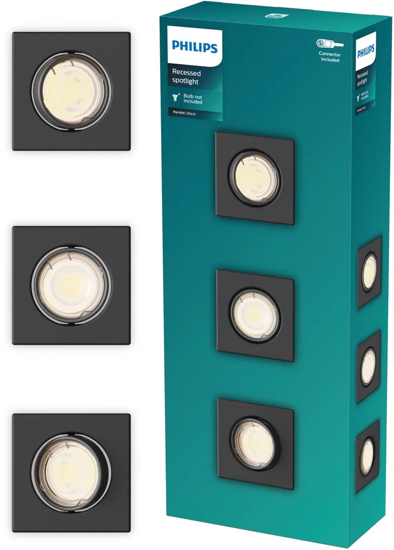 Peridot inbouwspot - GU10 fitting - Vierkant - Richtbare spot - 3-pack von Philips in Schwarz – Produktfoto