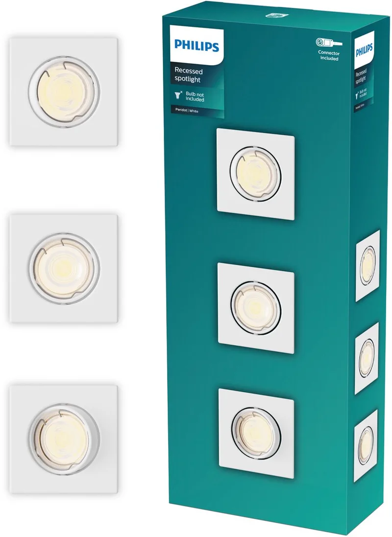 Peridot inbouwspot - GU10 fitting - Vierkant - Richtbare spot - 3-pack van Philips in Wit – productfoto