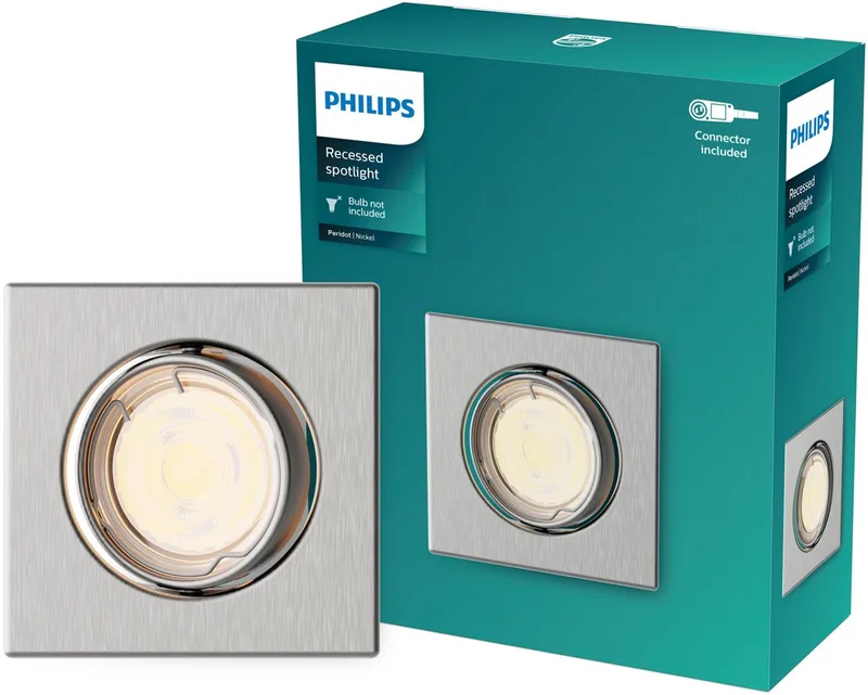 Peridot inbouwspot - GU10 fitting - Vierkant - Richtbare spot van Philips in Nikkel – productfoto