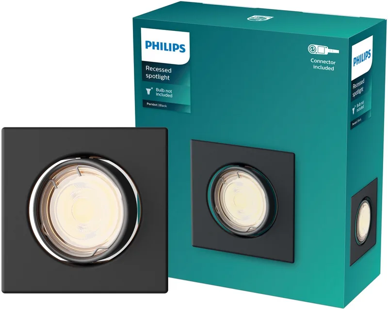 Peridot inbouwspot - GU10 fitting - Vierkant - Richtbare spot de Philips en Noir – photo produit