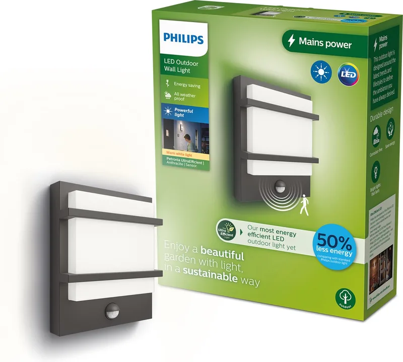 Petronia wandlamp - Ultra Efficient - antraciet - met sensor - 3,8W från Philips i Anthraciet – produktbild