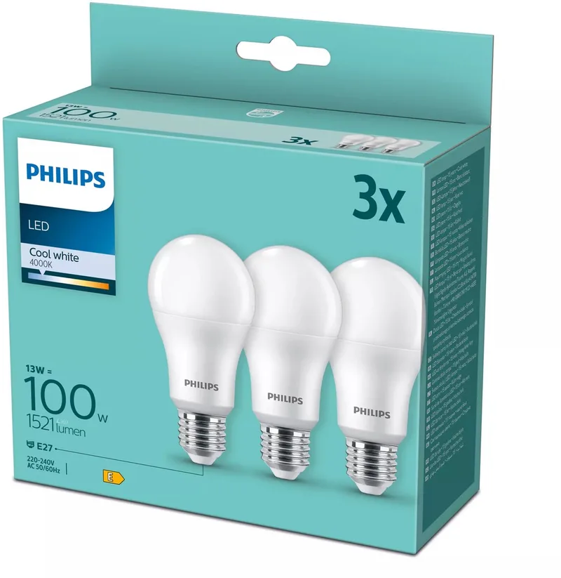 E27 Led-lampa 3-pack 4000k 100w från Philips – produktbild