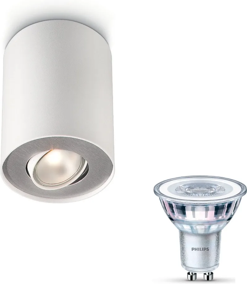 Pillar Opbouwspot - Warmwit Licht - Plafondspot met 1 Lichtpunt - GU10 - SceneSwitch - Eenvoudig Dimbaar met Je Klassieke Schakelaar de Philips en Blanc – photo produit