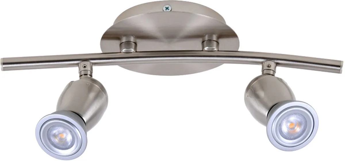 Plafondlamp Spotlight Woonkamerlamp, 2 vlammen Spots beweegbaar, mat chroom, 2x LED 4W 230Lm warm wit, LxH 32.6x9.9cm de Philips en Argent – photo produit