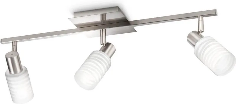 Plafondspot / Plafondlamp (3-lamps) PHILIPS myLiving Kauri, 5210317PN, Matt Chrome, Exclusief lichtbronnen, Doos is klein beetje beschadigd de Philips en Matt Chrome, Blanc – photo produit