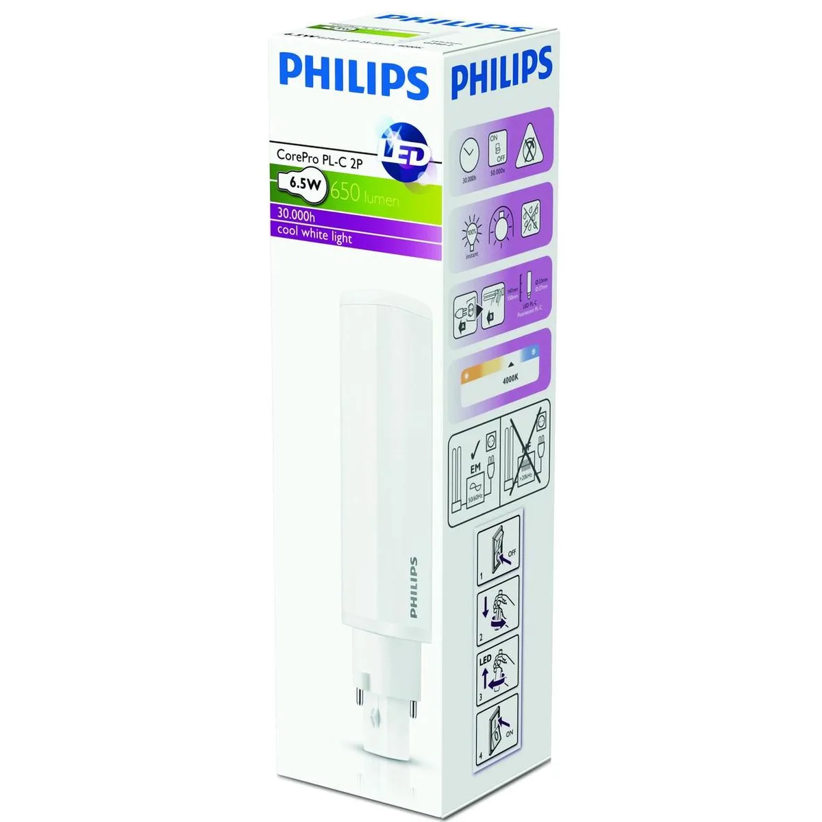 PLC - CorePro - 6.5W - 840 - 4000K koel wit - 2P - G24d-2 by Philips – product photo