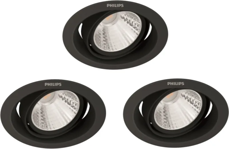Pomeron Inbouwspot - SceneSwitch - 5W - Warmwit licht - Multi-pack 3 stuks de Philips en Noir – photo produit