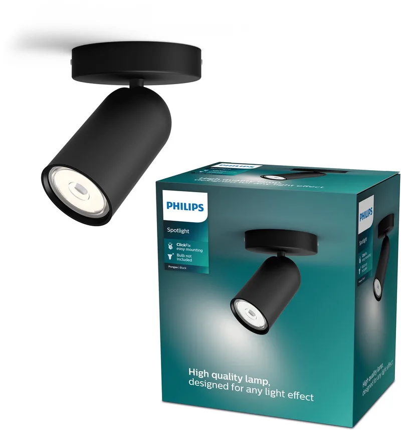 Pongee opbouwspot - 1-lichts von Philips in Schwarz – Produktfoto