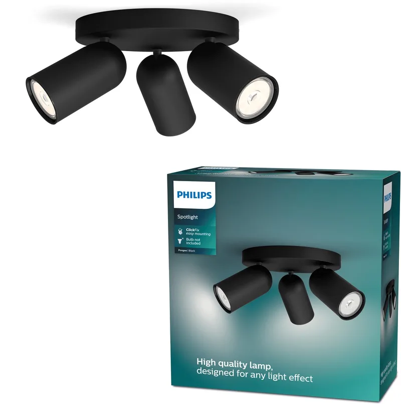 Pongee opbouwspot - 3-lichts von Philips in Schwarz – Produktfoto