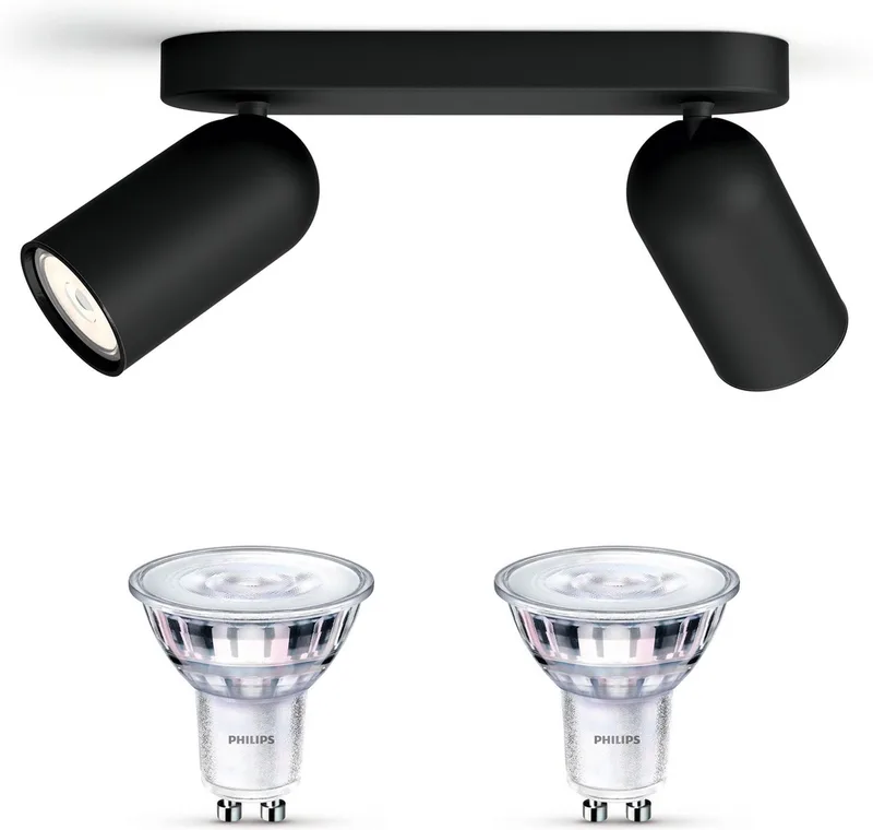 Pongee Opbouwspot - Warmwit Licht - Plafondspot met 2 Lichtpunten - GU10 - SceneSwitch - Eenvoudig Dimbaar met Je Klassieke Schakelaar by Philips in Black – product photo
