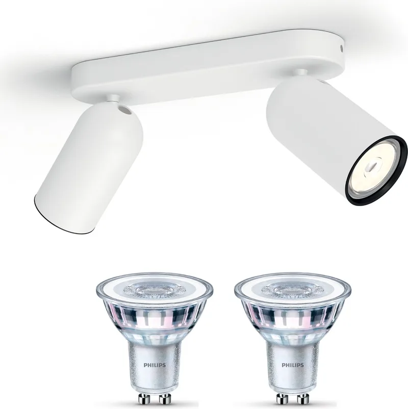 Pongee Opbouwspot - Warmwit Licht - Plafondspot met 2 Lichtpunten - GU10 - Niet Dimbaar von Philips in Weiß – Produktfoto
