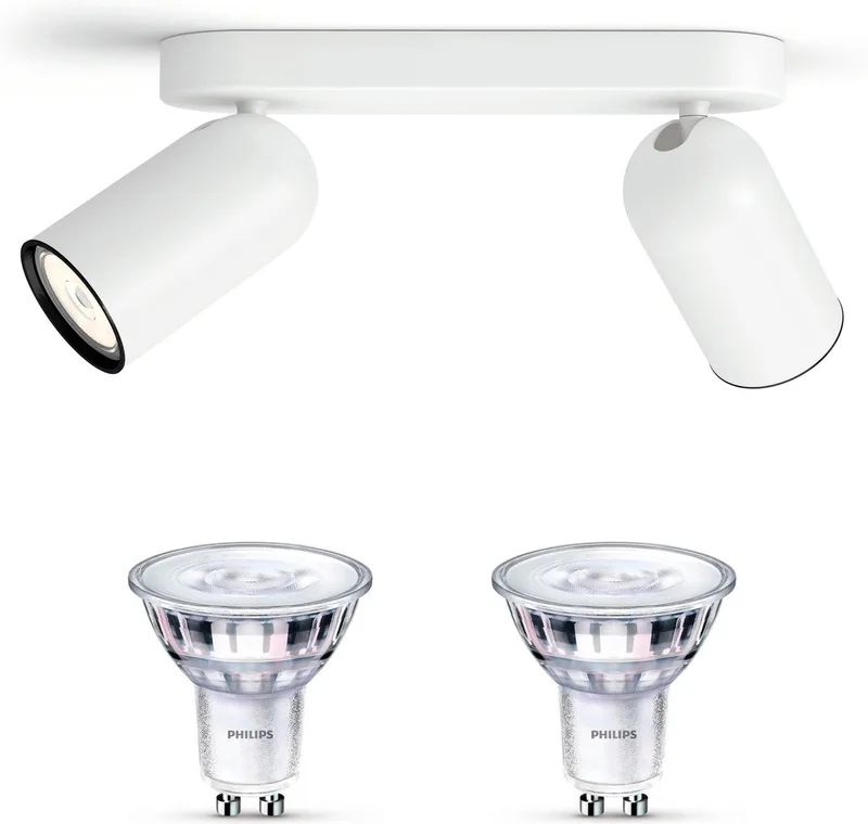 Pongee Opbouwspot - Warmwit Licht - Plafondspot met 2 Lichtpunten - GU10 - SceneSwitch - Eenvoudig Dimbaar met Je Klassieke Schakelaar fra Philips i Hvid – produktbillede