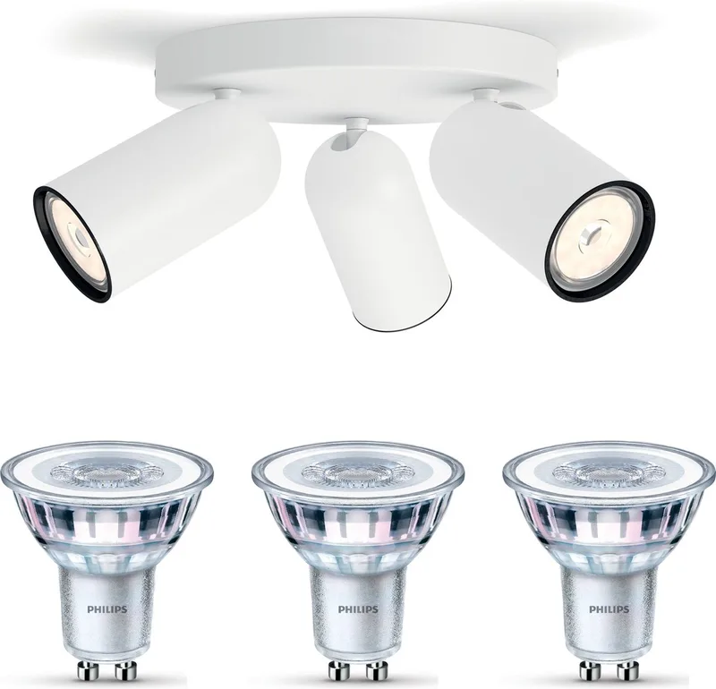 Pongee Opbouwspot - Warmwit Licht - Plafondspot met 3 Lichtpunten - GU10 - Niet Dimbaar von Philips in Weiß – Produktfoto