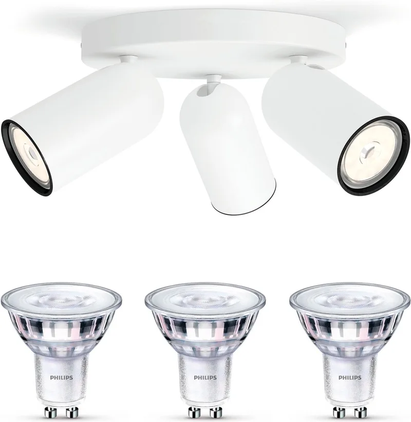 Pongee Opbouwspot - Warmwit Licht - Plafondspot met 3 Lichtpunten - GU10 - SceneSwitch - Eenvoudig Dimbaar met Je Klassieke Schakelaar fra Philips i Hvid – produktbillede
