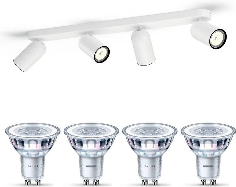 Pongee Opbouwspot - Warmwit Licht - Plafondspot met 4 Lichtpunten - GU10 - Niet Dimbaar de Philips en Blanc – photo produit