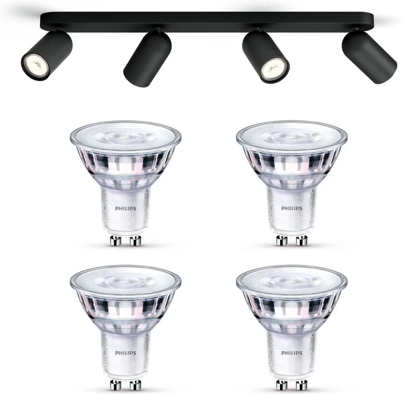 Pongee Opbouwspot - Warmwit Licht - Plafondspot met 4 Lichtpunten - GU10 - SceneSwitch - Eenvoudig Dimbaar met Je Klassieke Schakelaar de Philips en Noir – photo produit