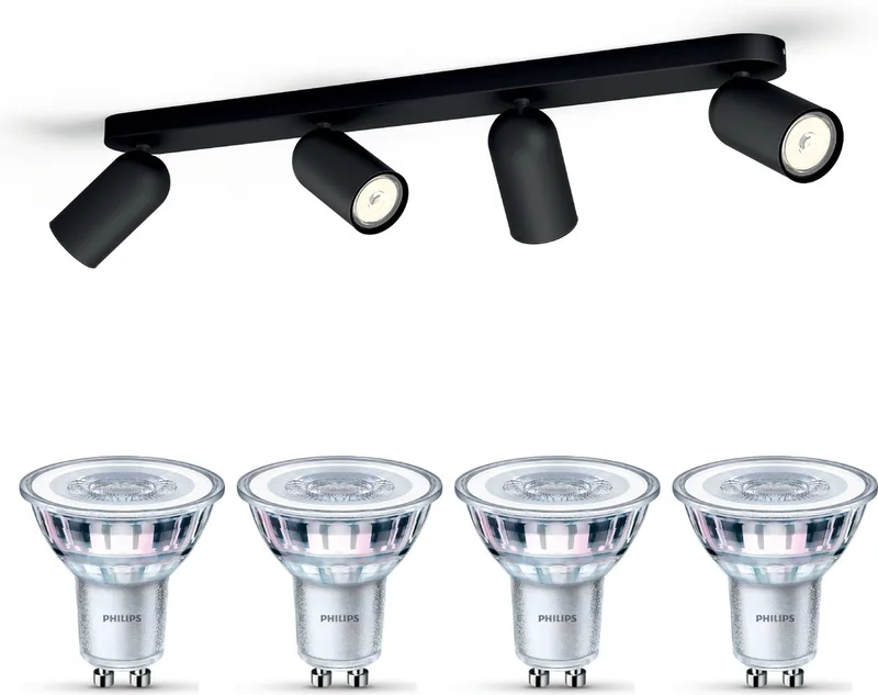 Pongee Opbouwspot - Warmwit Licht - Plafondspot met 4 Lichtpunten - GU10 - Niet Dimbaar by Philips in Black – product photo