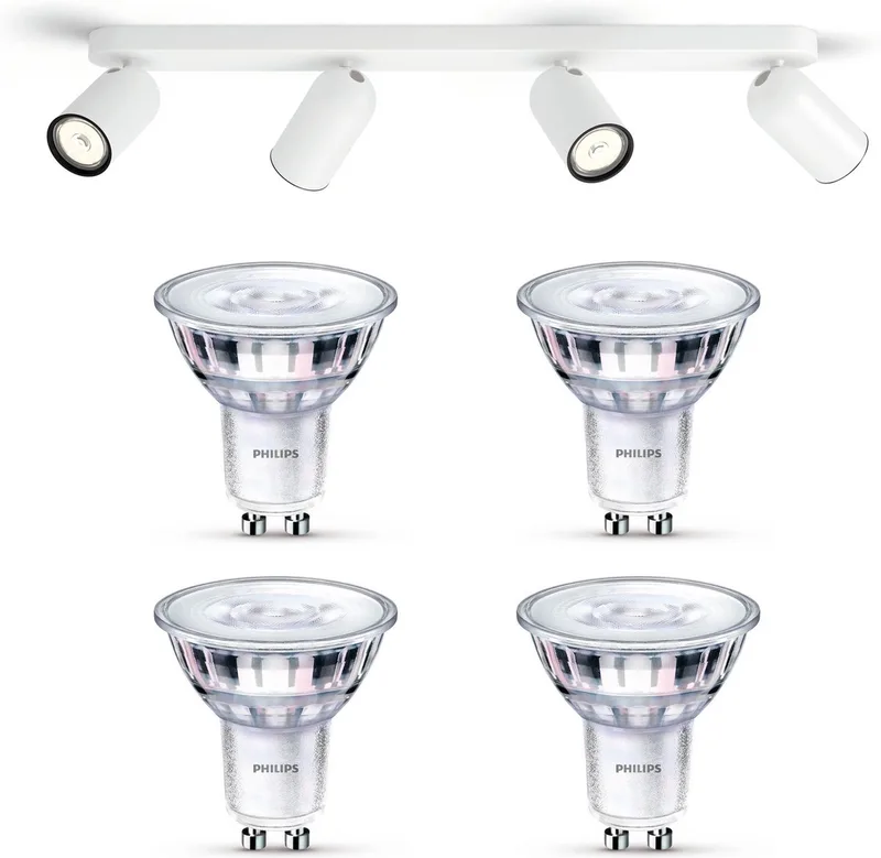 Pongee Opbouwspot - Warmwit Licht - Plafondspot met 4 Lichtpunten - GU10 - SceneSwitch - Eenvoudig Dimbaar met Je Klassieke Schakelaar de Philips en Blanc – photo produit