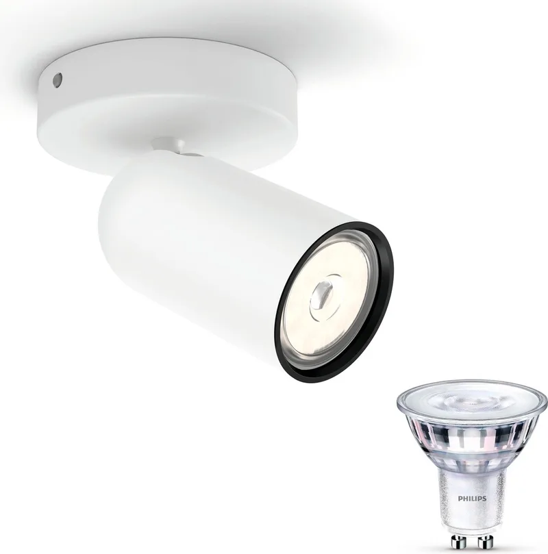 Pongee Opbouwspot - Warmwit Licht - Wandspot of Plafondspot met 1 Lichtpunt - GU10 - SceneSwitch - Eenvoudig Dimbaar met Je Klassieke Schakelaar de Philips en Blanc – photo produit