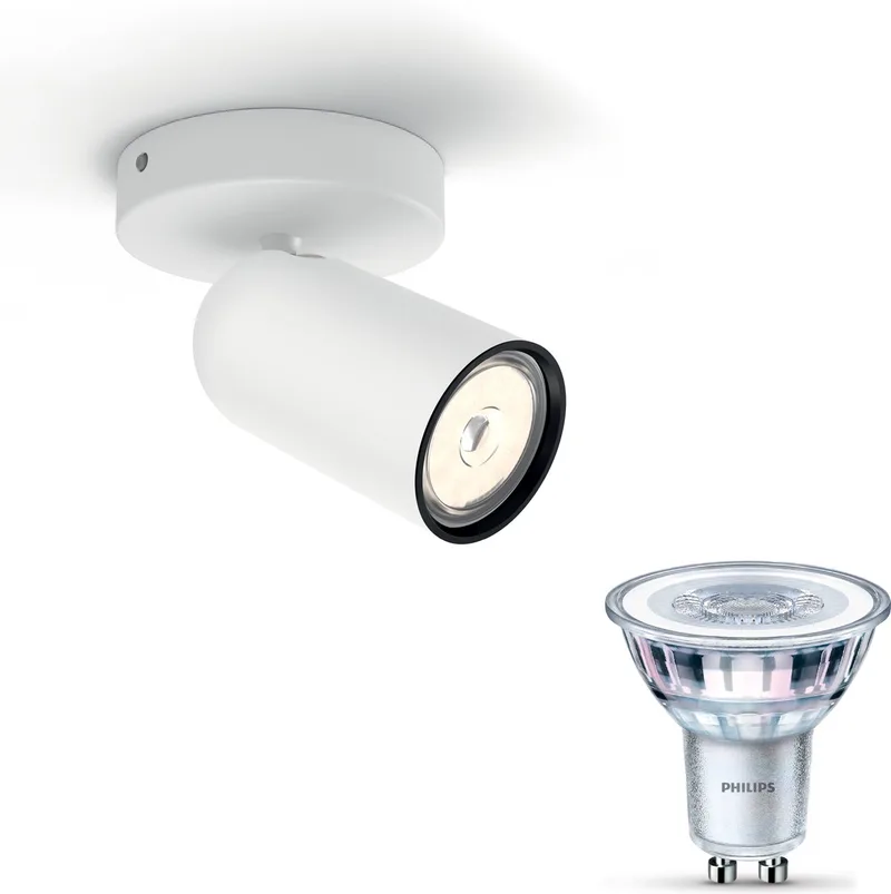 Pongee Opbouwspot - Warmwit Licht - Wandspot of Plafondspot met 1 Lichtpunt - GU10 - Niet Dimbaar från Philips i Vit – produktbild