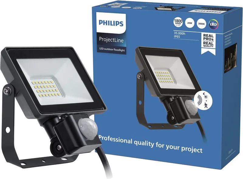 ProjectLine projecteur, 20 W, lumière blanc chaud, détecteur de Philips en Noir – photo produit