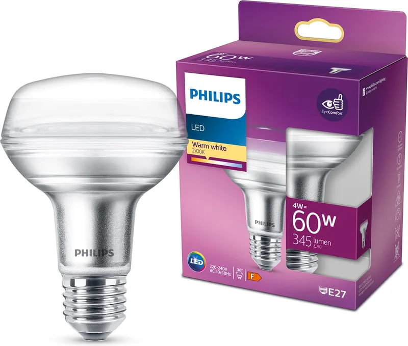 Reflector - 60 W - E27 - R80 warmwit licht von Philips – Produktfoto