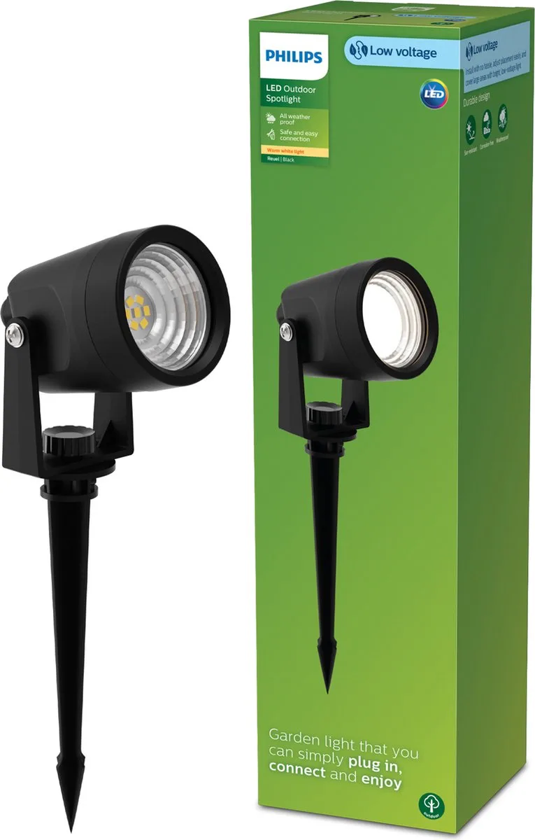 Reuel GardenLink - Sokkellamp met spies - 24V - Warm wit licht; 2700K - Tuinpadverlichting de Philips en Noir – photo produit