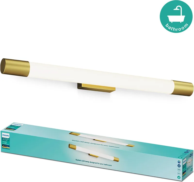 Rover Spiegelverlichting - Spatwaterdicht IP44 - 10W - Warmwit licht - Badkamerlamp - Cilindervormig - Messingkleurig fra Philips i Messing – produktbillede