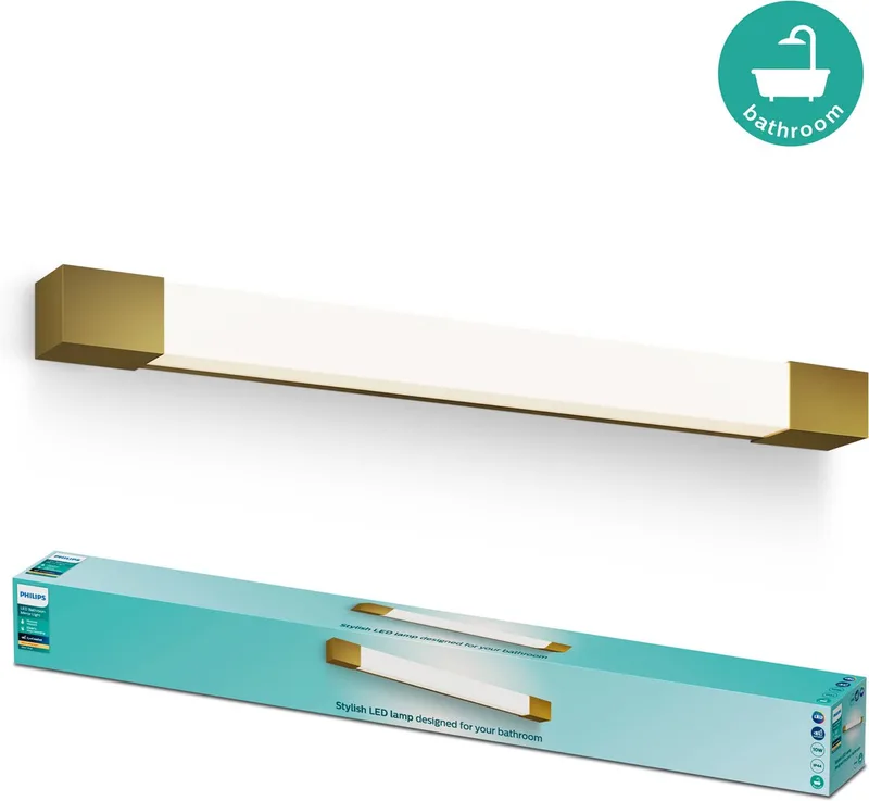 Rover Spiegelverlichting - Spatwaterdicht IP44 - 10W - Warmwit licht - Badkamerlamp - Rechthoekig - Messingkleurig fra Philips i Messing – produktbillede