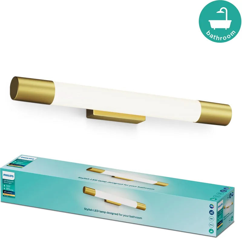Rover Spiegelverlichting - Spatwaterdicht IP44 - 5W - Warmwit licht - Badkamerlamp - Cilindervormig - Messingkleurig från Philips i Mässing – produktbild