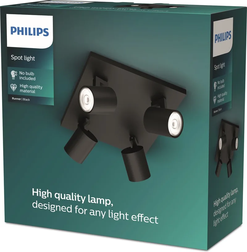 Runner opbouwspot - 4-lichts by Philips in Black – product photo