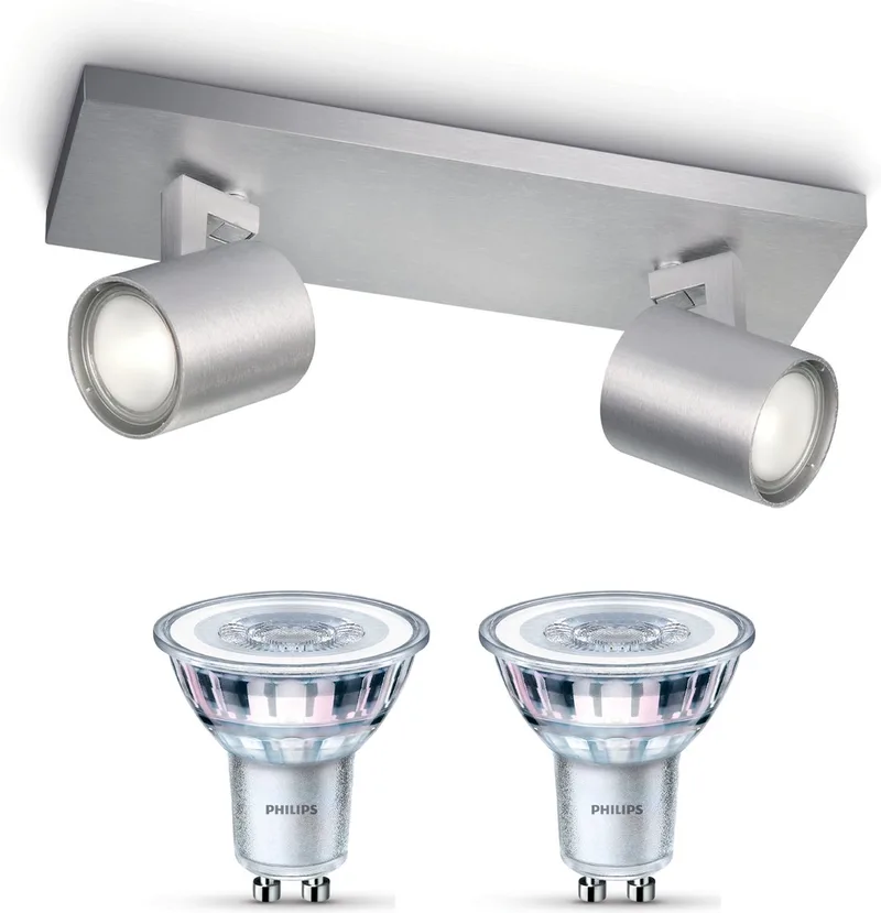 Runner Opbouwspot - Warmwit Licht - Plafondspot met 2 Lichtpunten - GU10 - Niet Dimbaar von Philips in Aluminium – Produktfoto